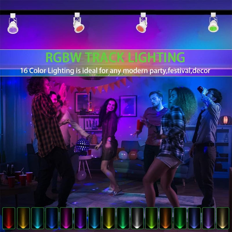 INTWELL 15W RGB LED Track Light Heads,Color Changing Track Lighting Head for Accent,Art,Party,Game Room,RGBW Ceiling Track Spotlight Fixtures Halo Type 8 Pack (White) - Image 2